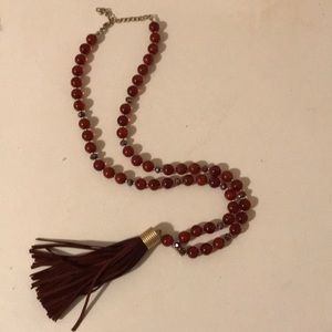 Red beaded tassel necklace